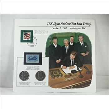 1982-D & P Kennedy Half Dollars & 2 Stamps*Encased in 9