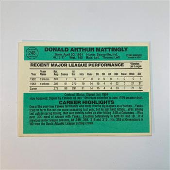 1984 Donruss Don Mattingly Rookie Card in Vintage Rookie Card Holder Donnie Baseball Yankees