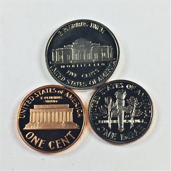 1986-S Proof Roosevelt Dime, Jefferson Nickel and Lincoln Head Memorial Cent*DCAM