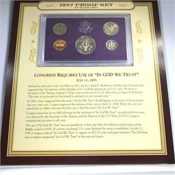 1987 United States Mint Proof Set Plus 1960 Commemorative Stamp*Custom Holder on Story Board