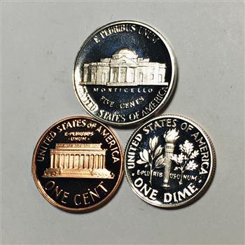 1987-S Proof Roosevelt Dime, Jefferson Nickel and Lincoln Memorial Cent*DCAM