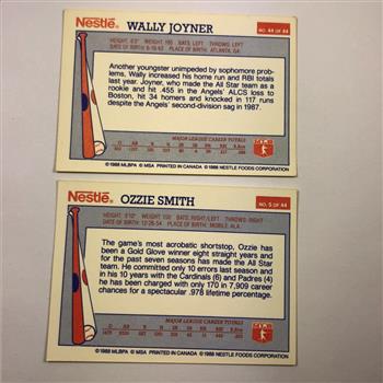 1988 OZZIE SMITH; Cardinals and WALLY JOYNER; Angels Baseball Trading Cards*Red Sox