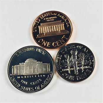 1988-S Proof Roosevelt Dime, Jefferson Nickel and Lincoln Head Memorial Cent*DCAM