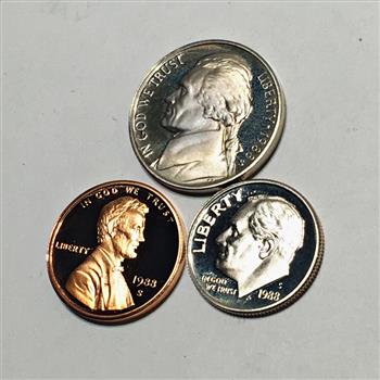 1988-S Proof Roosevelt Dime, Jefferson Nickel and Lincoln Memorial Cent*DCAM