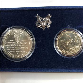 1991-1995 World War II 50th Anniversary Uncirculated Silver Dollar and Clad Half Dollar *in Original Box