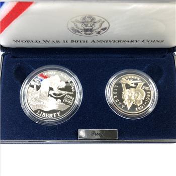 1992 World War II Commemorative 2 Coin Set Silver Dollar Half Dollar High Grade Coins