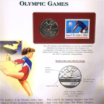 1992-P Olympic Games Commemorative Half Dollar PLUS 1992 29c Commemorative US Postage Stamp