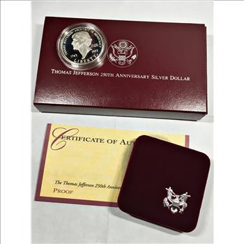 1993-S Thomas Jefferson 250th Anniversary Commemorative Proof Silver Dollar*In Original Packaging