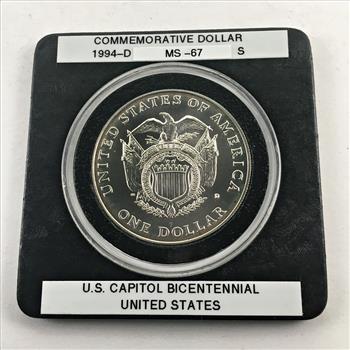 1994-D US Capitol Bicentennial Commemorative Uncirculated Silver Dollar*In Protective Capsule/Packaging