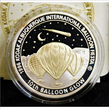1996 Kodak Balloon Fiesta Special Balloon Glow Commemorative*1oz .999 Fine Proof Silver/24K Gold Highlights*COA
