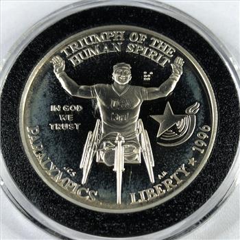 1996-P Paralympics Wheelchair Races Commemorative Proof Silver Dollar*Deep Cameo*In Protective Capsule