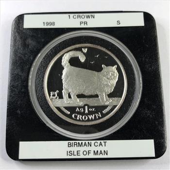 1998 Isle of Man Proof Silver 1 Crown Birman Cat Commemorative Coin*In Protective Capsule