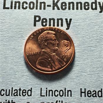 1998-D Lincoln Head Memorial Cent Counter-stamped with Kennedy Head*Historical Facts of Both Presidents*High Grade Red