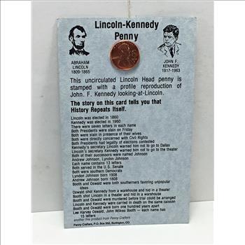 1998-D Lincoln Head Memorial Cent Counter-stamped with Kennedy Head*Historical Facts of Both Presidents*High Grade Red