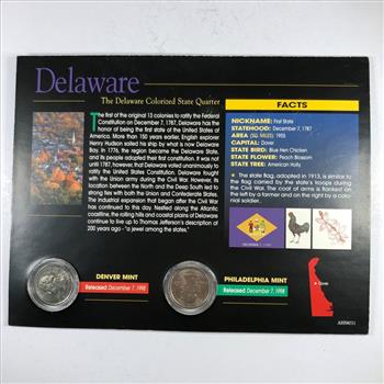 1999 Delaware Colorized Quarter P&D Mint Mark Sets in High Grade Uncirculated Condition
