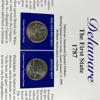 1999 Delaware State Quarter and Stamp Set High Grade Uncirculated P&D Mint Marks