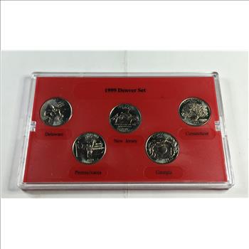 1999 Denver Mint Edition State Quarter Collection*Set of Five Quarters in Custom Holder and Box