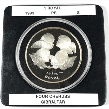 1999 Gibraltar Proof Silver 1 Royal*One Ounce .999 Fine Silver*Four Cherubs