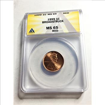 1999 MS65 RED Broadstruck Cents Anacs Error Coin