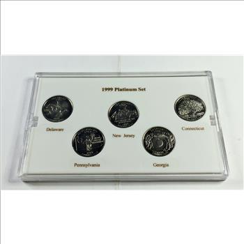 1999 Platinum Layered Edition State Quarter Collection*Set of Five Quarters in Custom Holder and Box