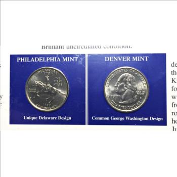 1999-D & P Delaware Commemorative State Quarters*Uncirculated with 2 Stamps*Encased in 9