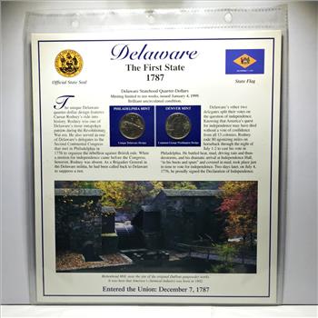 1999-D & P Delaware Commemorative State Quarters*Uncirculated with 2 Stamps*Encased in 9