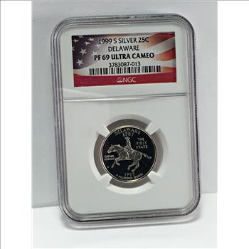 1999-S Proof Silver Delaware State Commemorative Washington Quarter*Graded PF69 ULTRA CAMEO by NGC