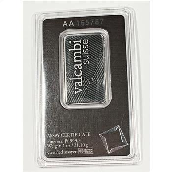 1oz 999.5 Platinum Bar*Numbered with Assay Certificate in Sealed Packet*Valcambi