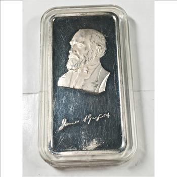 1oz Silver .999 Fine Bar w/James Garfield Design Hamilton Mint