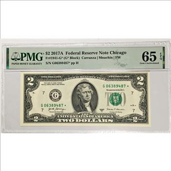 $2 2017A Federal Reserve STAR Note; Chicago-Gem Uncirculated 65 EPQ by PMG-Fr#1941-G*-S/N G06389487* ppH