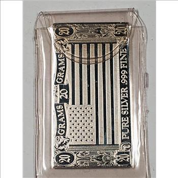 20 grams .999 Fine Silver Bar*The Silver Mint*United States Flag