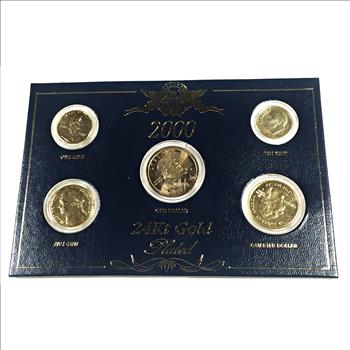 2000 24K Gold Layered US Mint Uncirculated Coin Set*In Capsules and Display/Gift Box