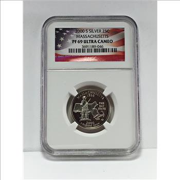 2000-S Proof Silver Massachusetts State Commemorative Washington Quarter*Graded PF69 ULTRA CAMEO by NGC