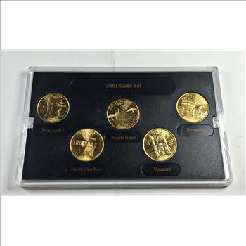 2001 24K Gold Layered Edition State Quarter Collection*Set of Five Quarters in Custom Holder and Box