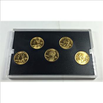 2001 24K Gold Layered Edition State Quarter Collection*Set of Five Quarters in Custom Holder and Box