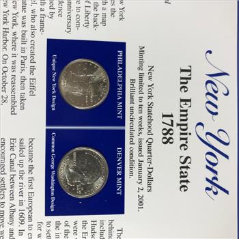 2001 New York State Quarter and Stamp Set High Grade Uncirculated P&D Mint Marks