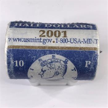 2001 P Unsearched Shotgun Wrapped Roll of Uncirculated Half Dollar