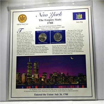 2001-D & P New York Commemorative State Quarters*Uncirculated with 3 Stamps*Encased in 9