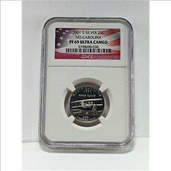 2001-S Proof Silver North Carolina State Commemorative Washington Quarter*Graded PF69 ULTRA CAMEO by NGC
