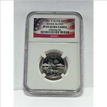 2001-S Proof Silver Rhode Island State Commemorative Washington Quarter*Graded PF69 ULTRA CAMEO by NGC
