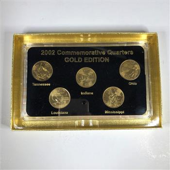 2002 50 States Commemorative Quarters Gold Layered in Original Box and Protective Holder