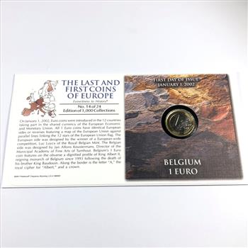 2002 Belgium 1 Euro and Commemorative Stamp on First Day of Issue Cover