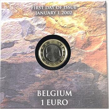 2002 Belgium 1 Euro and Commemorative Stamp on First Day of Issue Cover