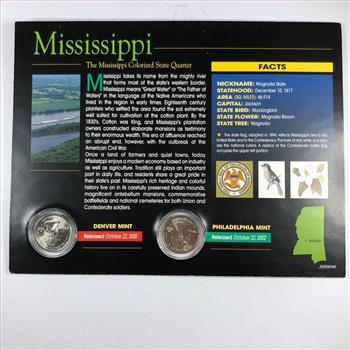 2002 Mississippi Colorized Quarter P&D Mint Mark Sets in High Grade Uncirculated Condition