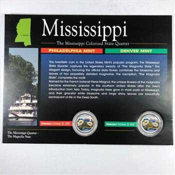 2002 Mississippi Colorized Quarter P&D Mint Mark Sets in High Grade Uncirculated Condition