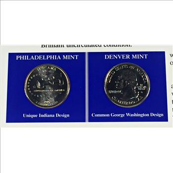 2002-D & P Indiana Commemorative State Quarters*Uncirculated with 3 Stamps*Encased in 9