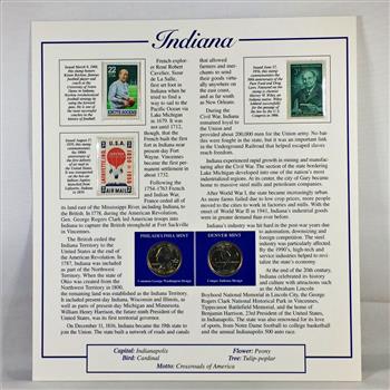 2002-D & P Indiana Commemorative State Quarters*Uncirculated with 3 Stamps*Encased in 9