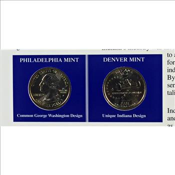 2002-D & P Indiana Commemorative State Quarters*Uncirculated with 3 Stamps*Encased in 9
