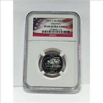 2002-S Proof Silver Indiana State Commemorative Washington Quarter*Graded PF69 ULTRA CAMEO by NGC