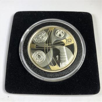 2003 Kyrgyzstan Proof Genesis of Statehood 10 Som Coin*.925 Fine Silver; Highlighted in 24K Gold*DCAM*In Protective Capsule